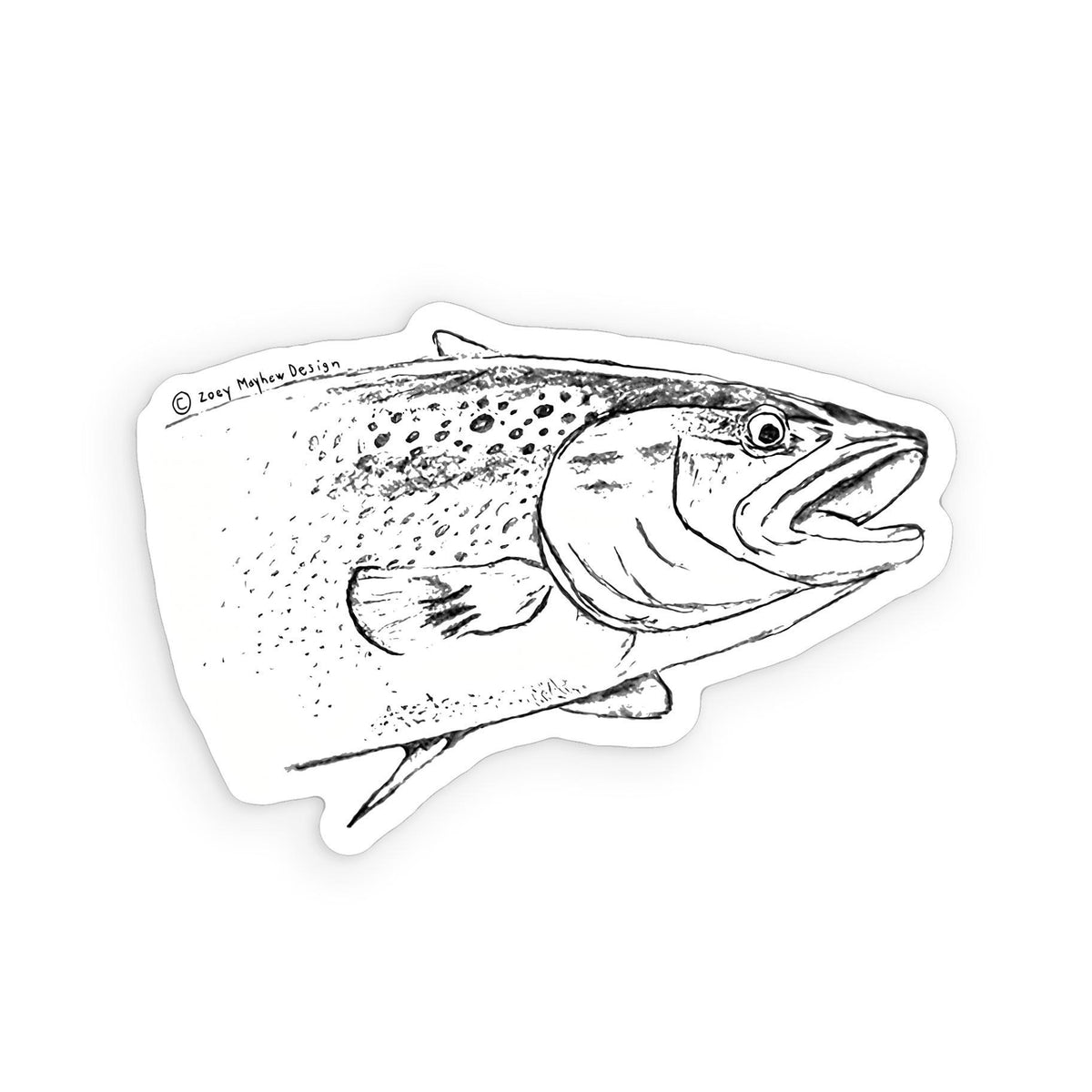 Black & White Hand-Drawn Rainbow Trout Vinyl Sticker