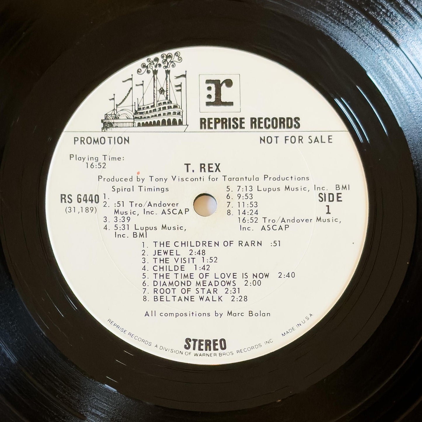 T. Rex “T. Rex" White Label Promo Vinyl Record – 1971 US Santa Maria Press with White Cover