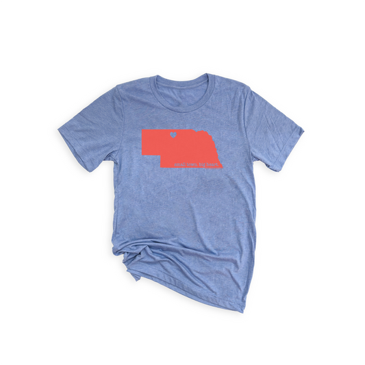 Blue Triblend “Small Town. Big Heart.” Valentine, Nebraska State Graphic Tee