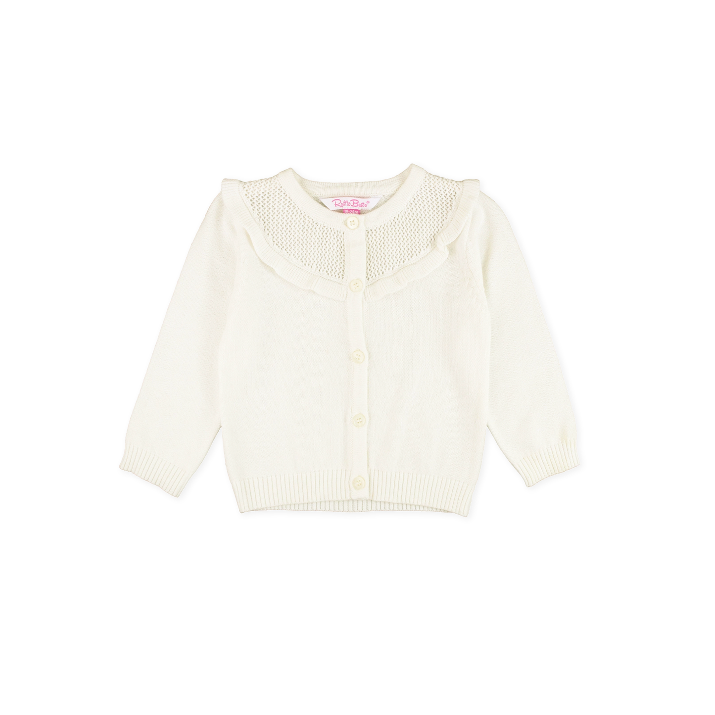 Girls Off-White Sweater Knit Ruffle Trim Cardigan