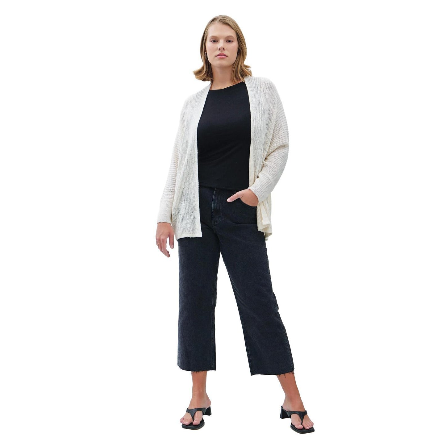 Plus Ivory Dolman Sleeve Knit Cardigan