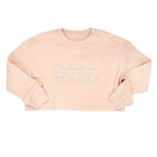 Women's Blush “Valentine Nebraska" Embroidered Lightweight Crop Graphic Sweatshirt