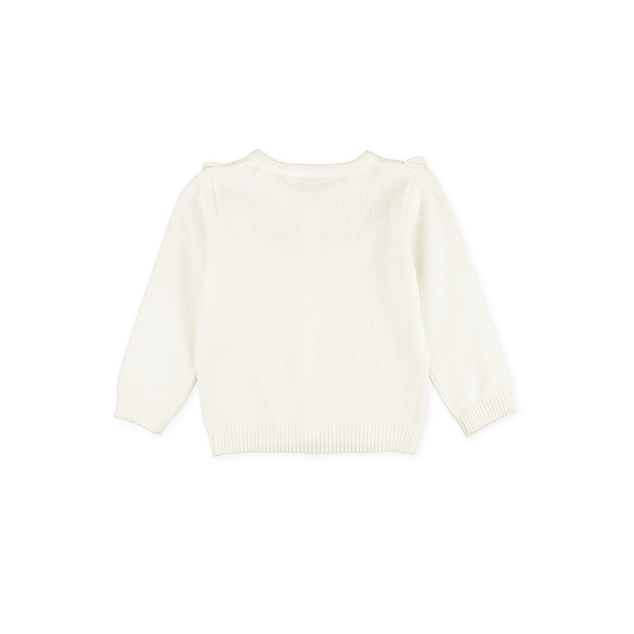 Girls Off-White Sweater Knit Ruffle Trim Cardigan