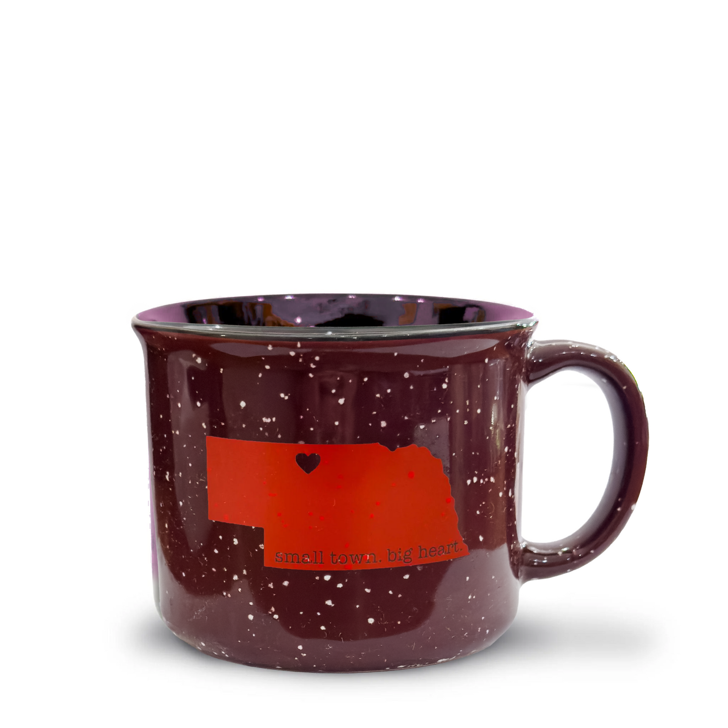 15oz Maroon Speckled “Small Town. Big Heart.” Valentine, Nebraska Campfire Ceramic Mug in Red