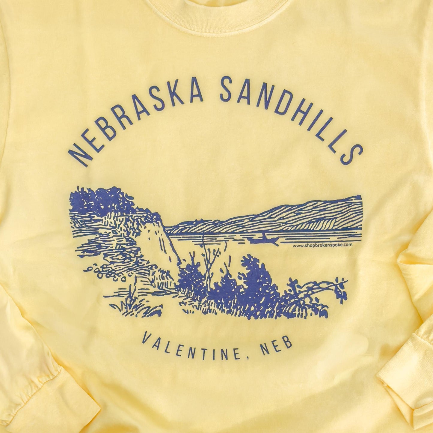 Garment Dyed Light Yellow “Nebraska Sandhills: Valentine, Neb” Heavyweight Graphic Long Sleeve Tee