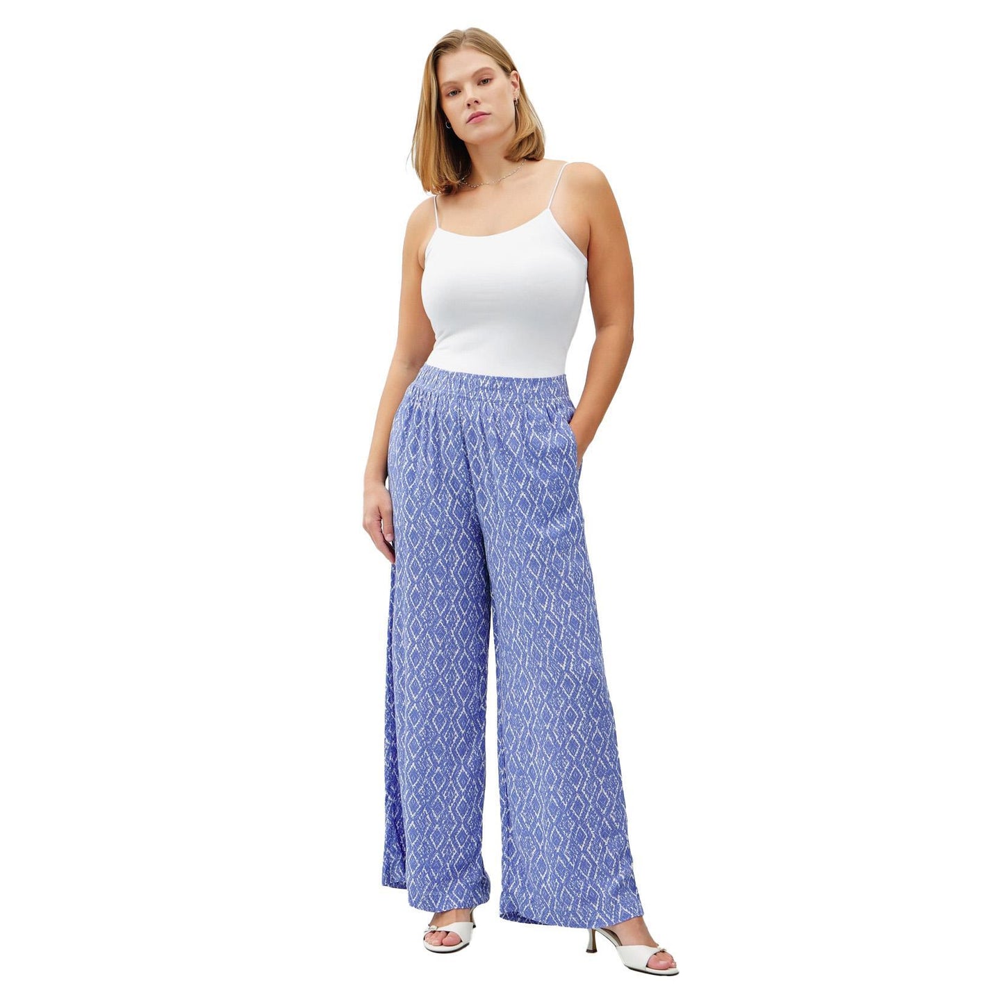 Breezy Blue Geometric Print Wide Leg Pants