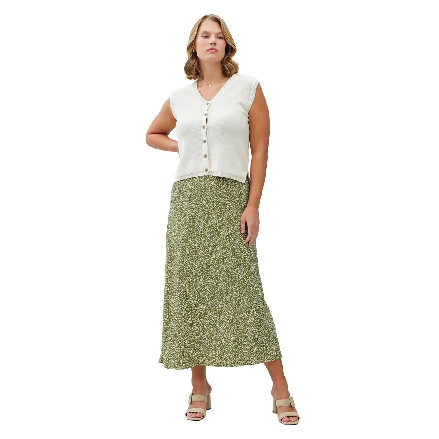 Avocado Printed Midi Skirt