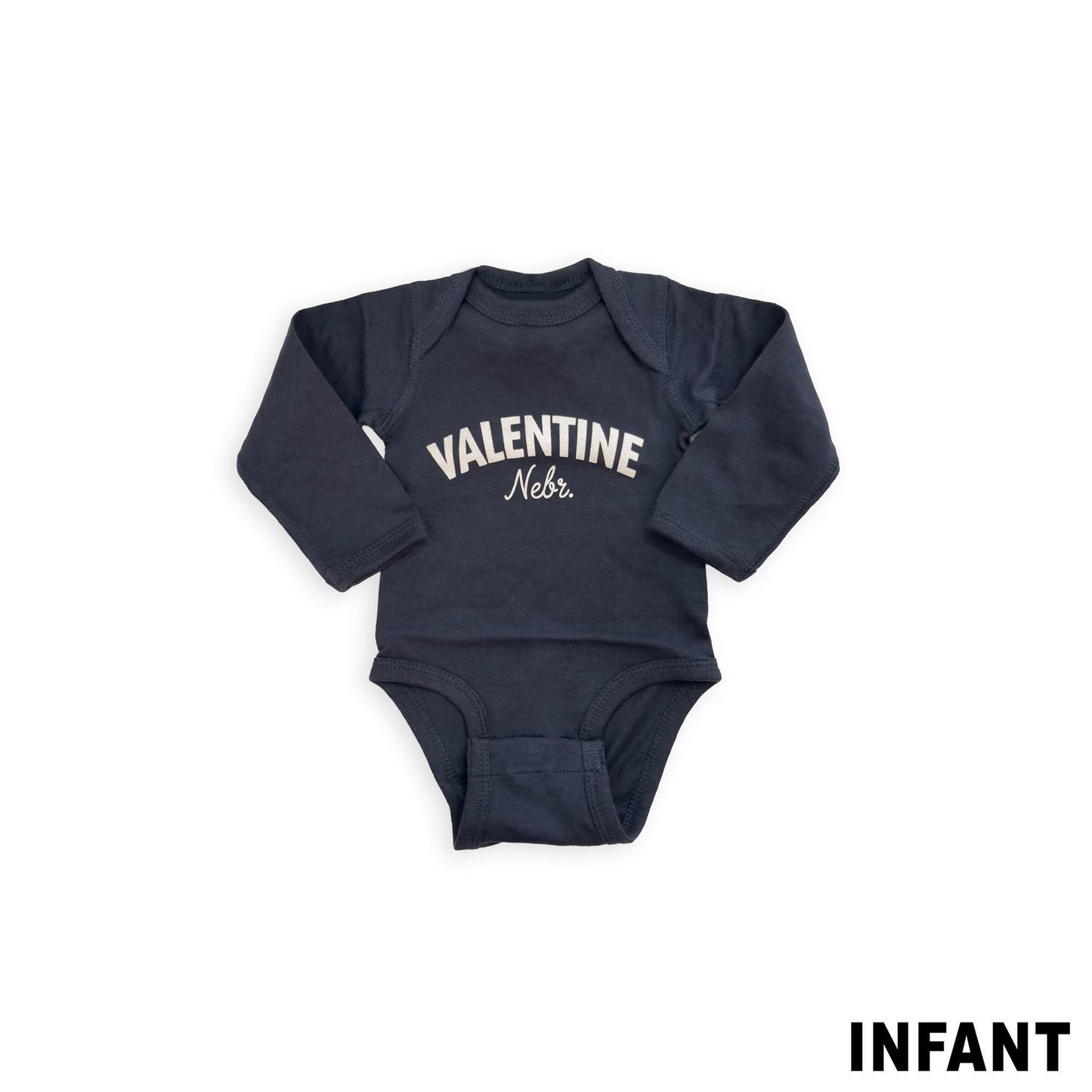 Infant Deep Blue “Valentine, Nebr.” Onesie