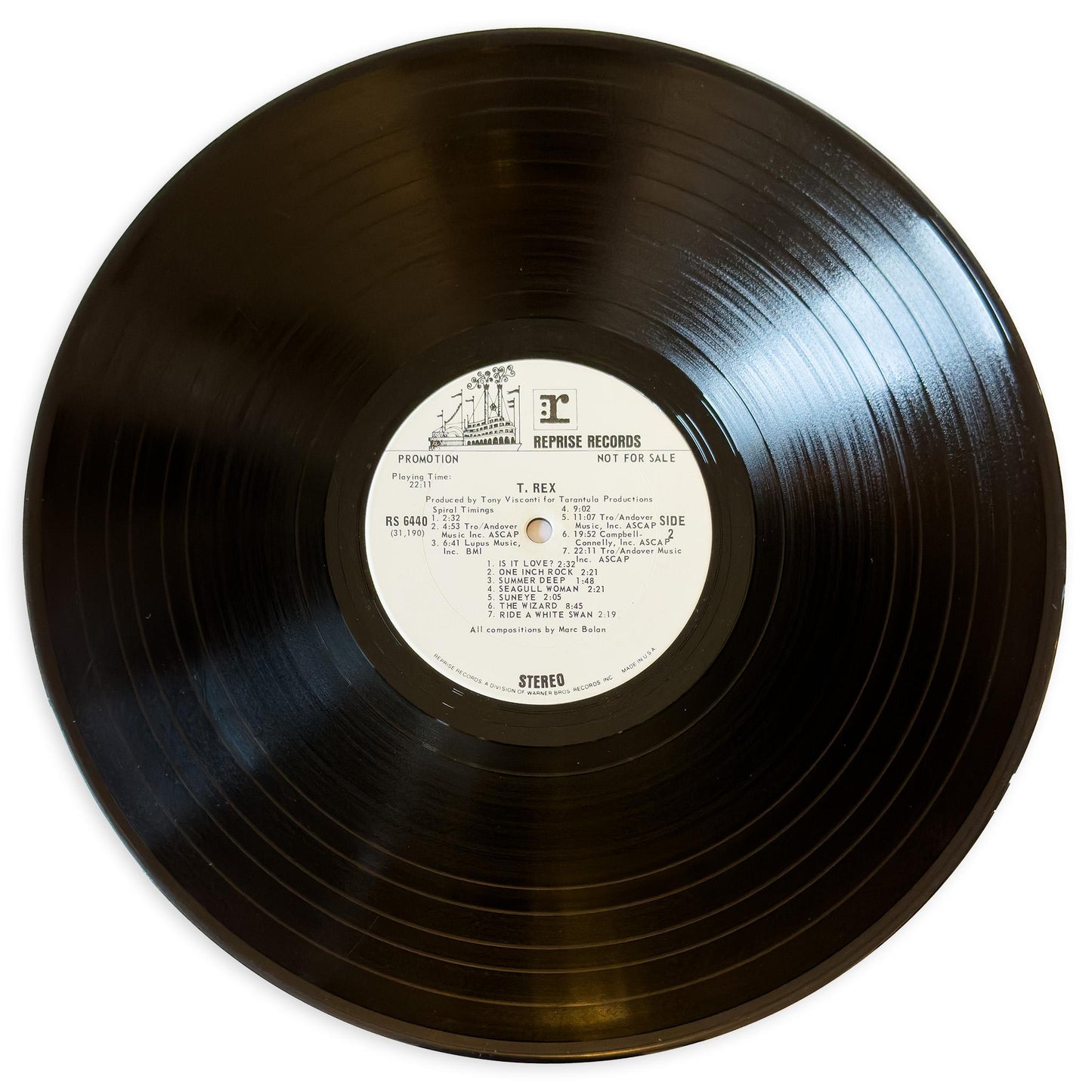 T. Rex “T. Rex" White Label Promo Vinyl Record – 1971 US Santa Maria Press with White Cover