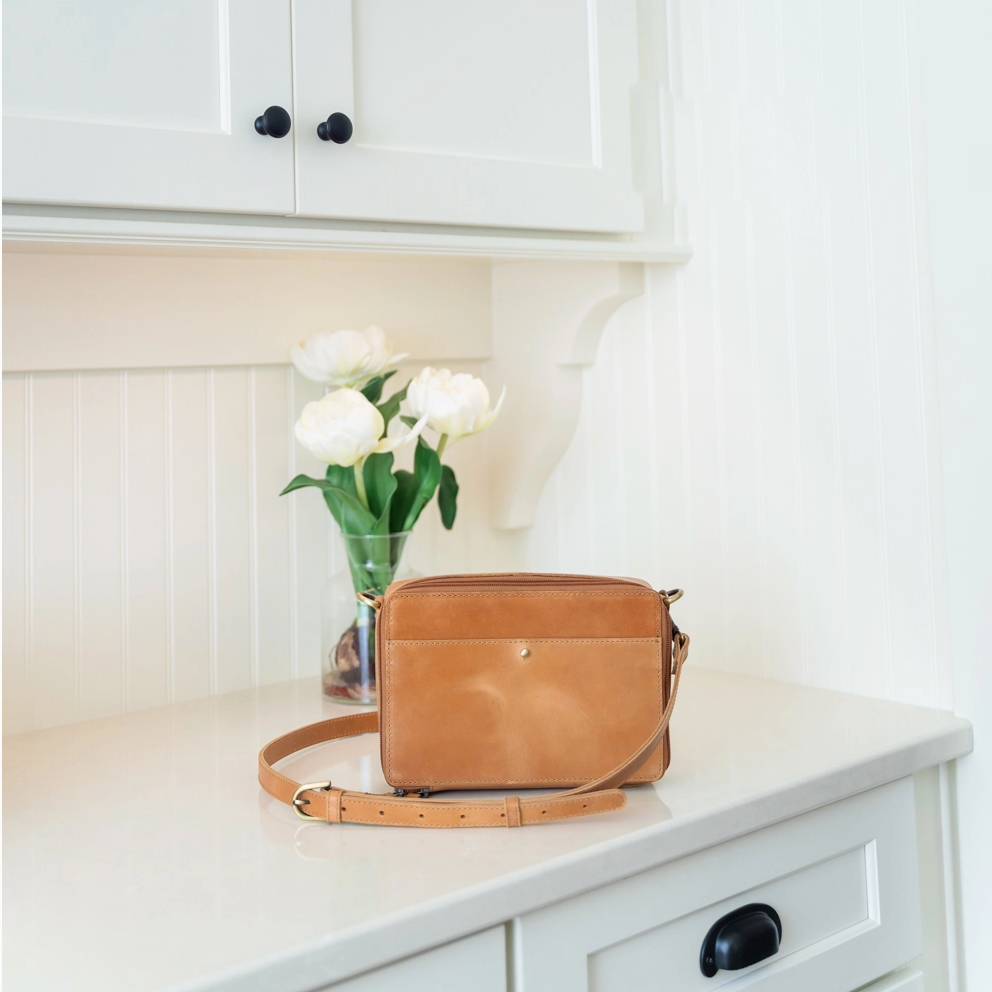 Camel Full Grain Leather Nomad Crossbody Bag