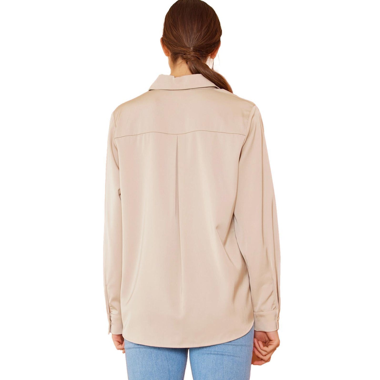 Wynonna Champagne Satin Button Up Blouse