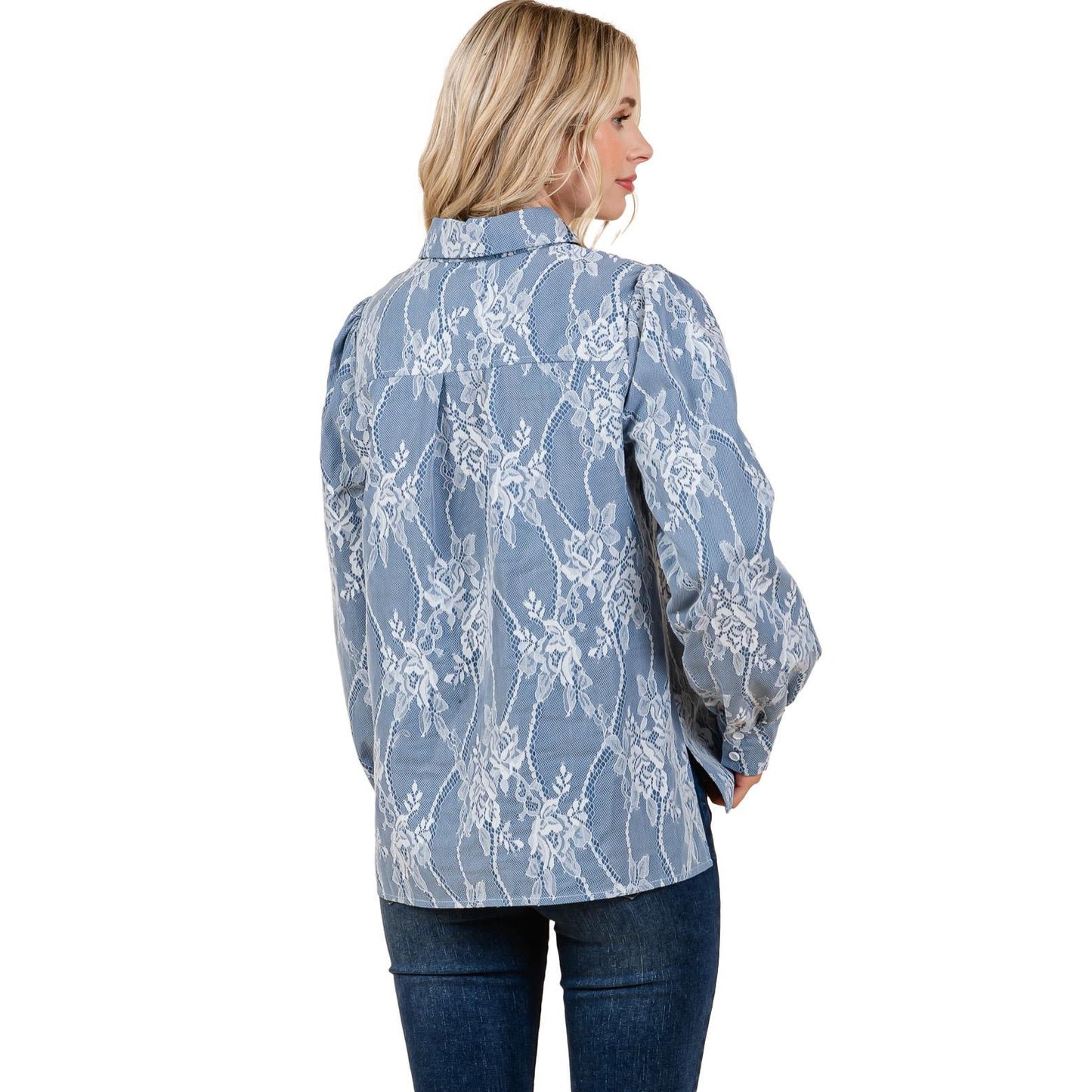 Ashley Denim Lace Button Up