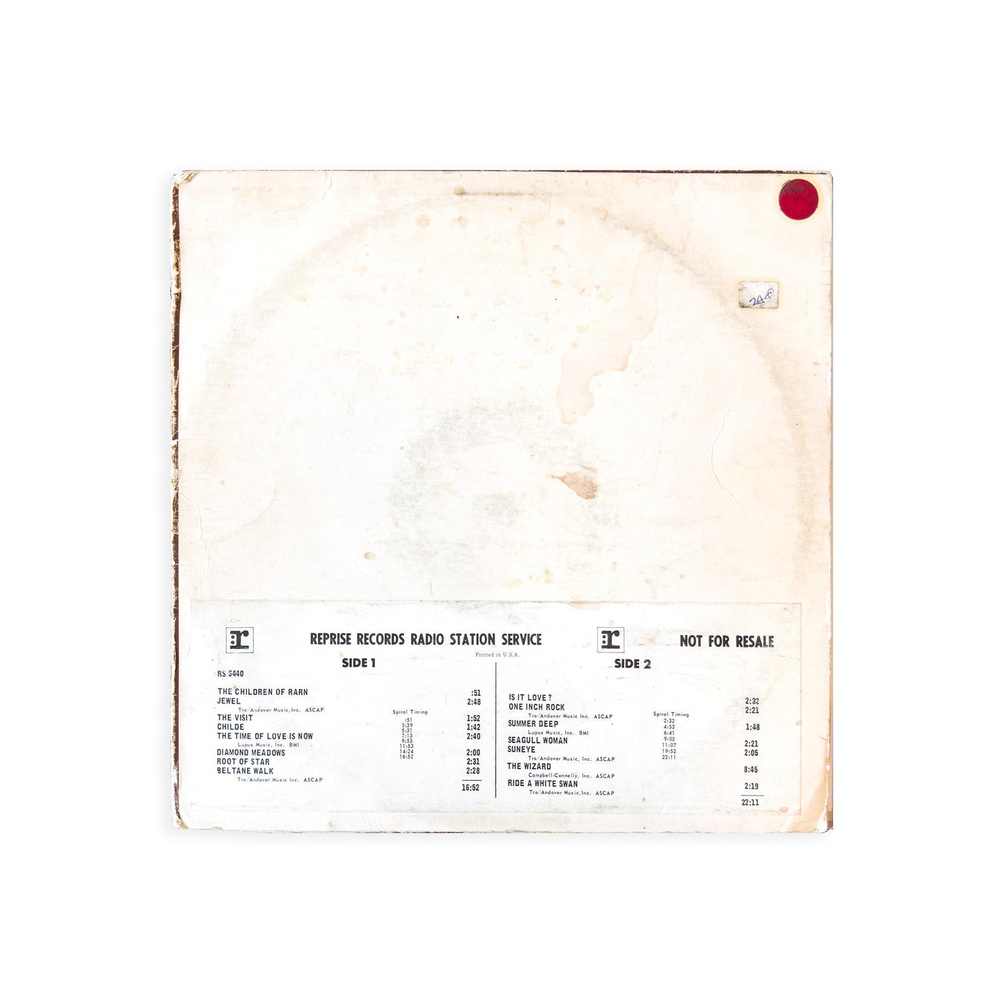 T. Rex “T. Rex" White Label Promo Vinyl Record – 1971 US Santa Maria Press with White Cover