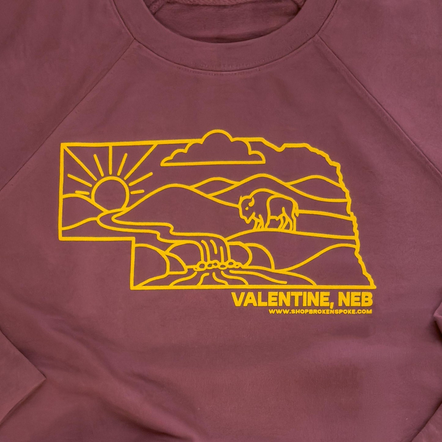 Port Wine “Valentine, Neb” State Sandhills Lightweight Terry Graphic Sweatshirt