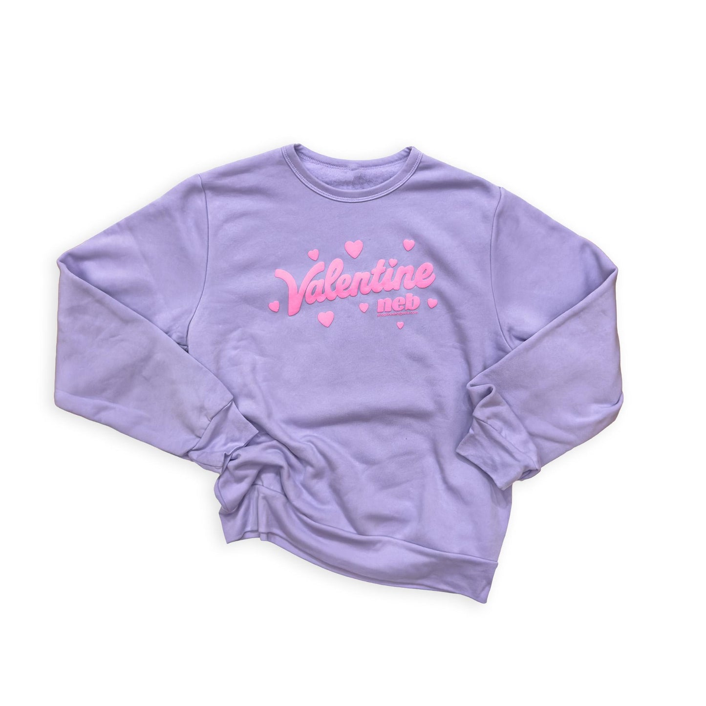 Lavender “Valentine Neb" Hearts Puff Print Sponge Fleece Graphic Sweatshirt