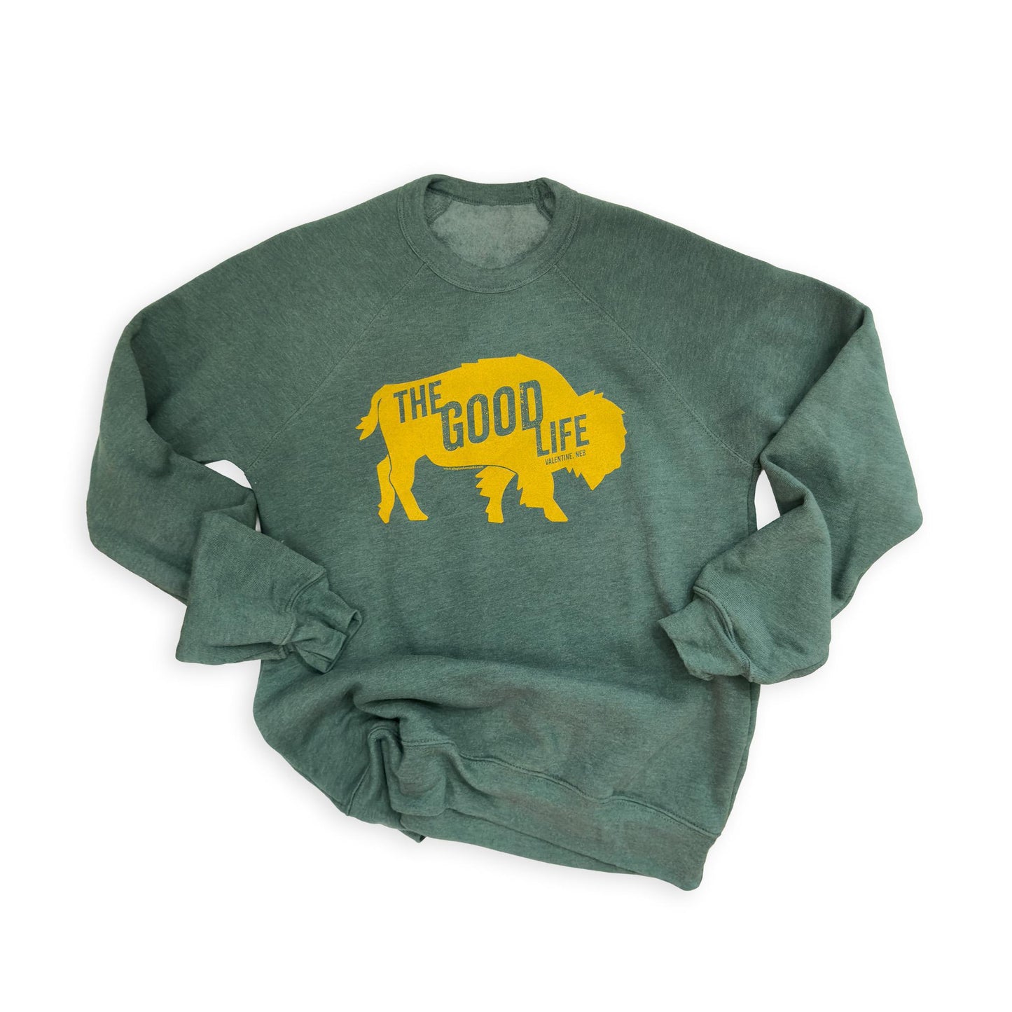 Heather Forest Bison "The Good Life" Graphic Crewneck Sweatshirt
