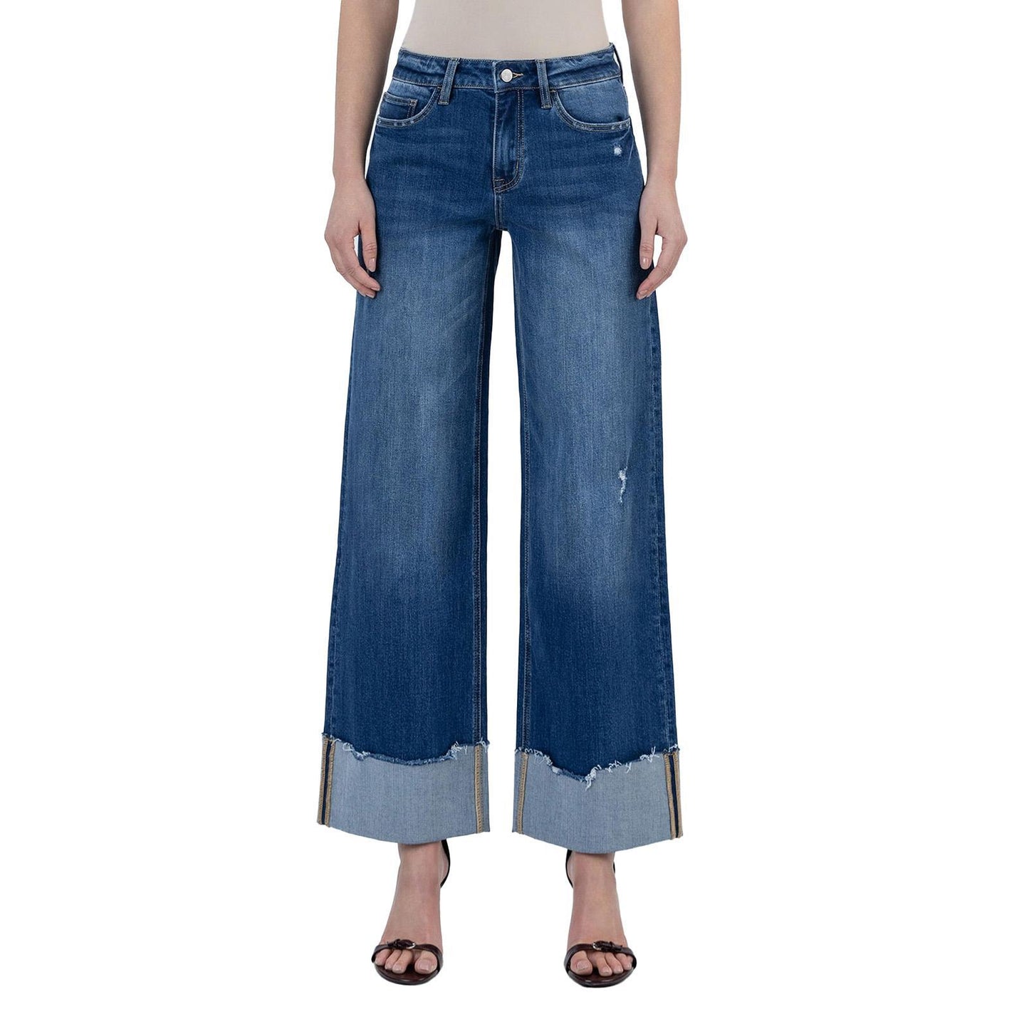 Blue Stream High Rise Cuffed Baggy Wide Leg Jeans