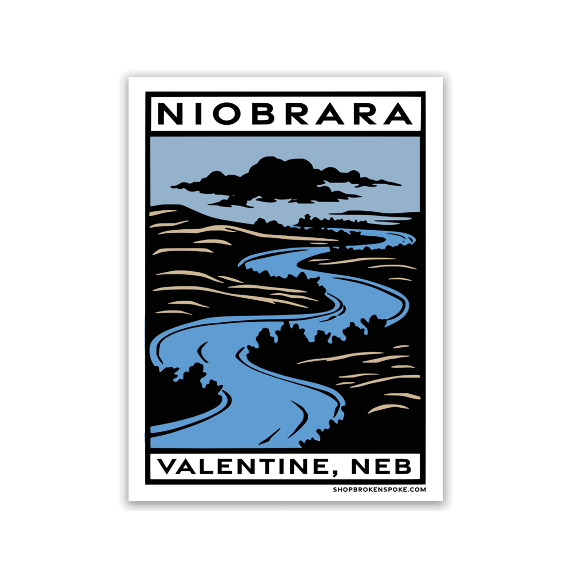 Block Print "Niobrara River: Valentine, Neb" Vinyl Sticker