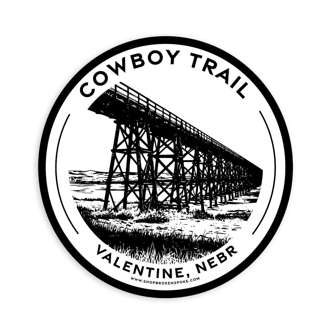 Black & White “Cowboy Trail: Valentine, Nebr” Railroad Bridge Vinyl Sticker