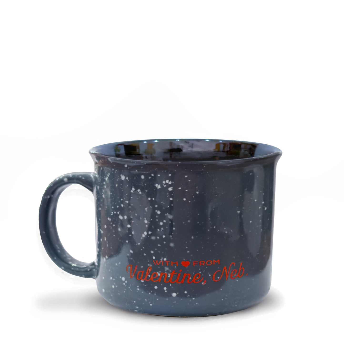 15oz Grey Speckled “Small Town. Big Heart.” Valentine, Nebraska Campfire Ceramic Mug in Red