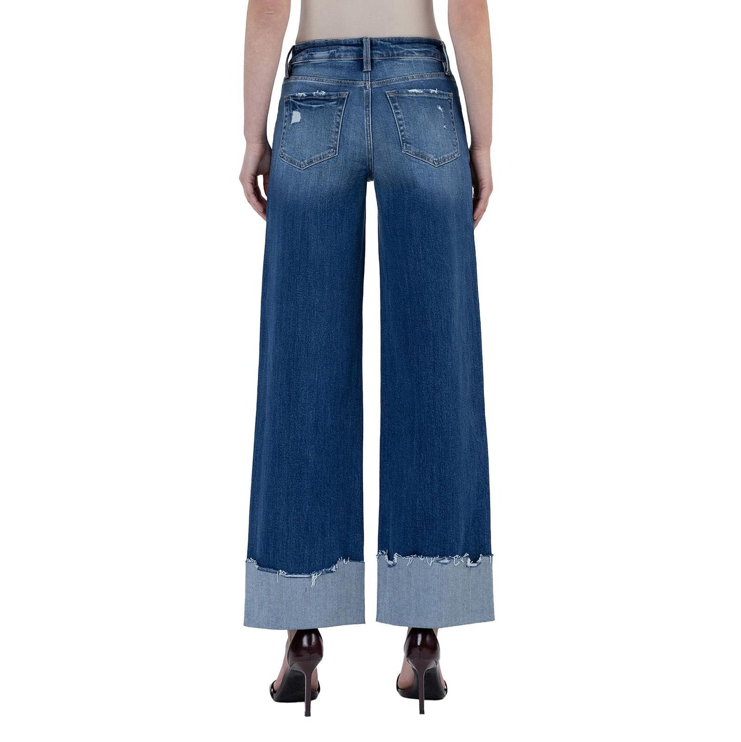 Blue Stream High Rise Cuffed Baggy Wide Leg Jeans