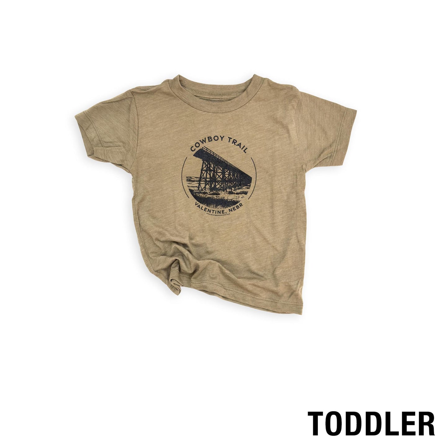 Toddler Olive Triblend “Cowboy Trail: Valentine, Nebr” Railroad Bridge Graphic Tee