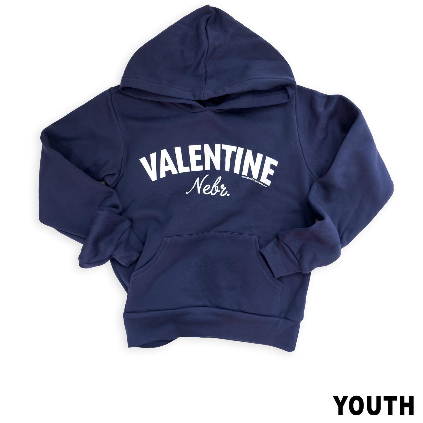 Youth Navy “Valentine, Nebr.” Hooded Graphic Sweatshirt