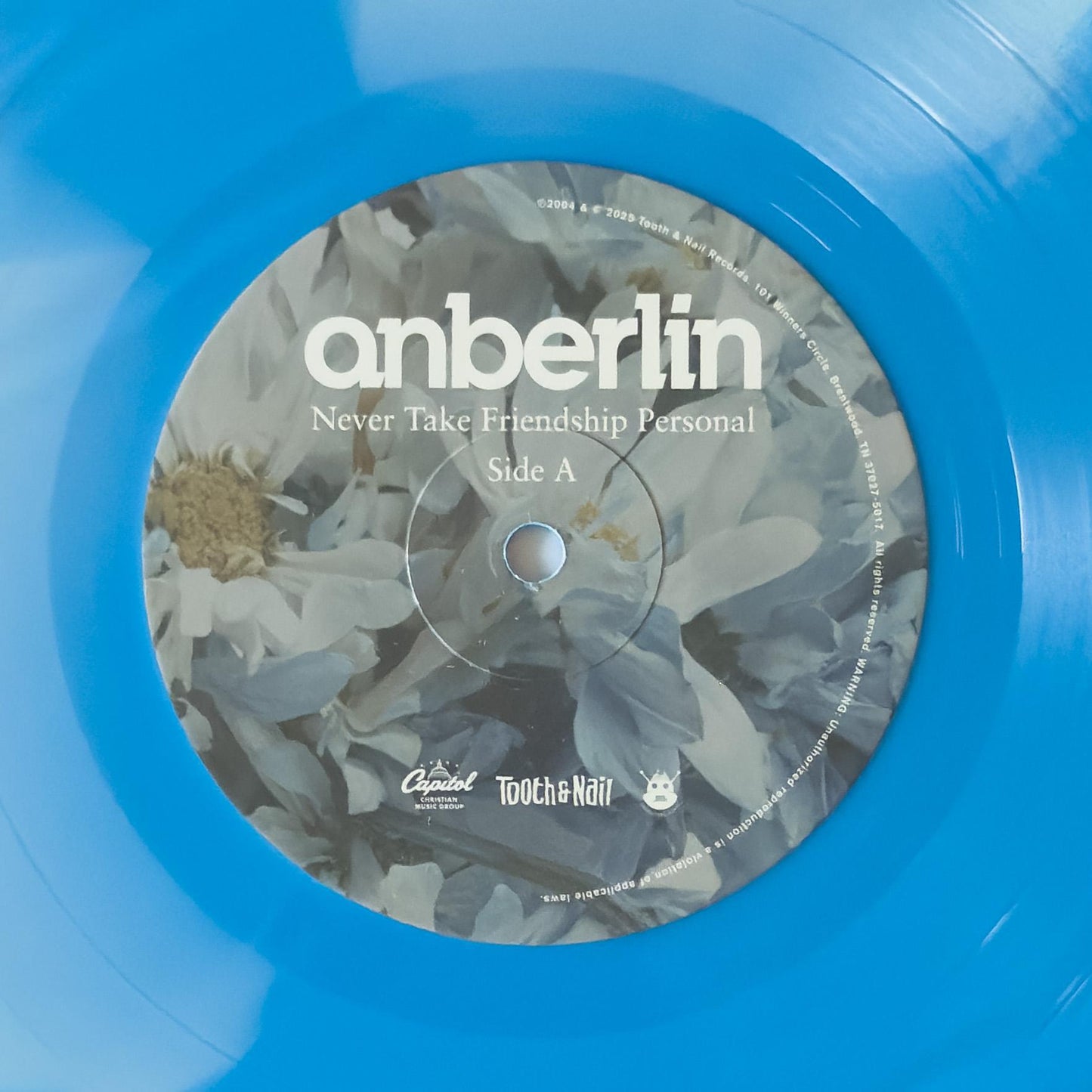 Anberlin “Never Take Friendship Personal" 2LP Vinyl Record – 2025 Deluxe 20th Anniversary Edition – Cyan/Baby Blue Vinyl