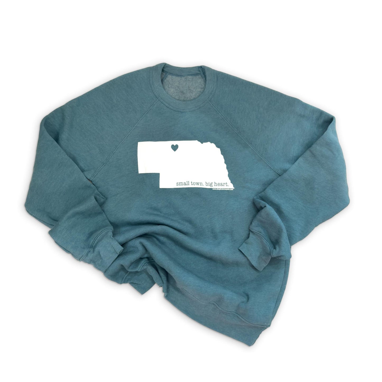 Heather Deep Teal “Small Town. Big Heart.” Valentine Nebraska Sponge Fleece Graphic Sweatshirt