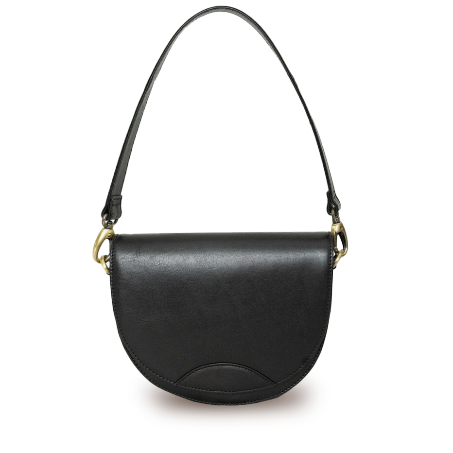 Black Full Grain Leather Stella Saddle Bag