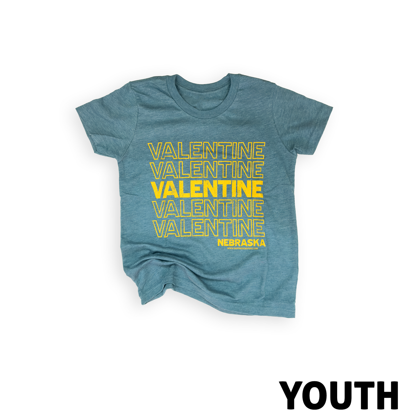 Youth Heather Deep Teal “Valentine Nebraska" Graphic Tee