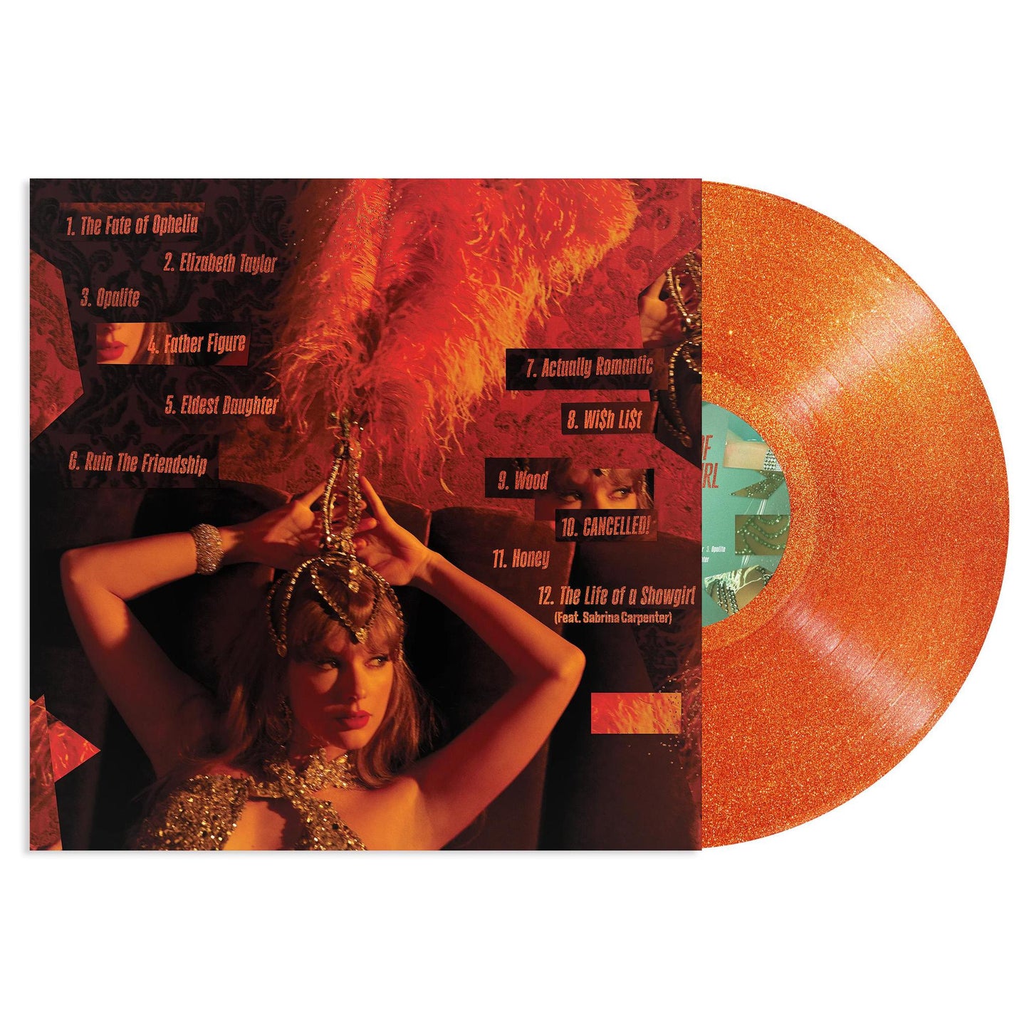 Taylor Swift “The Life Of A Showgirl" Translucent Orange Vinyl Record with Gold Glitter – 2025 First Press