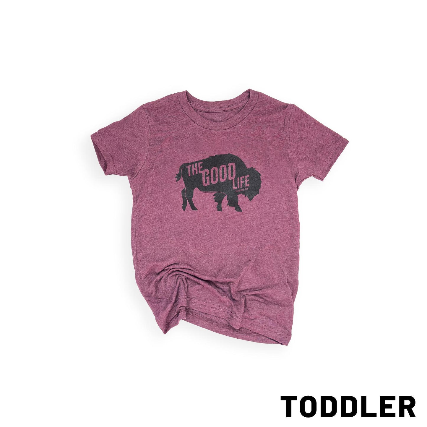 Toddler Maroon “The Good Life: Valentine, Neb" Bison Graphic Tee
