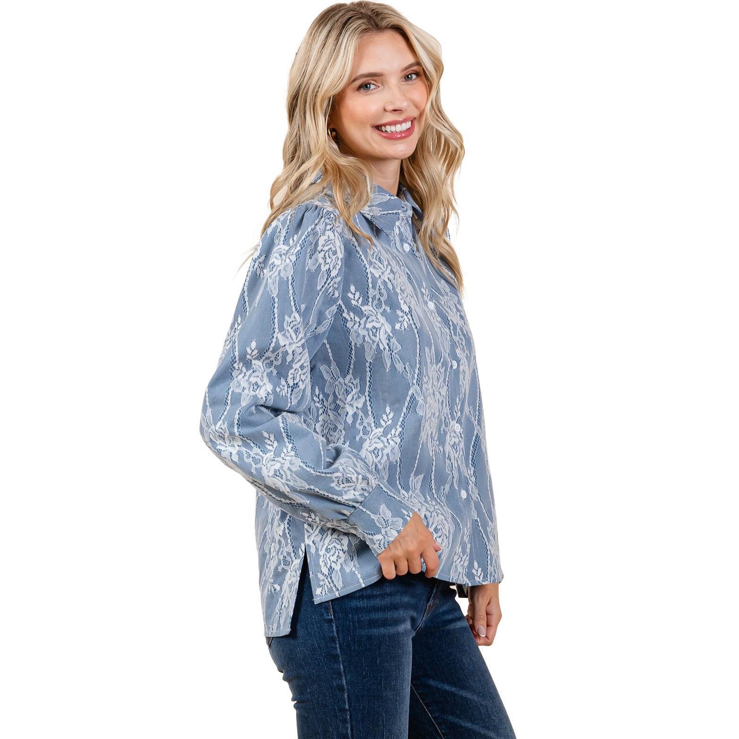 Ashley Denim Lace Button Up
