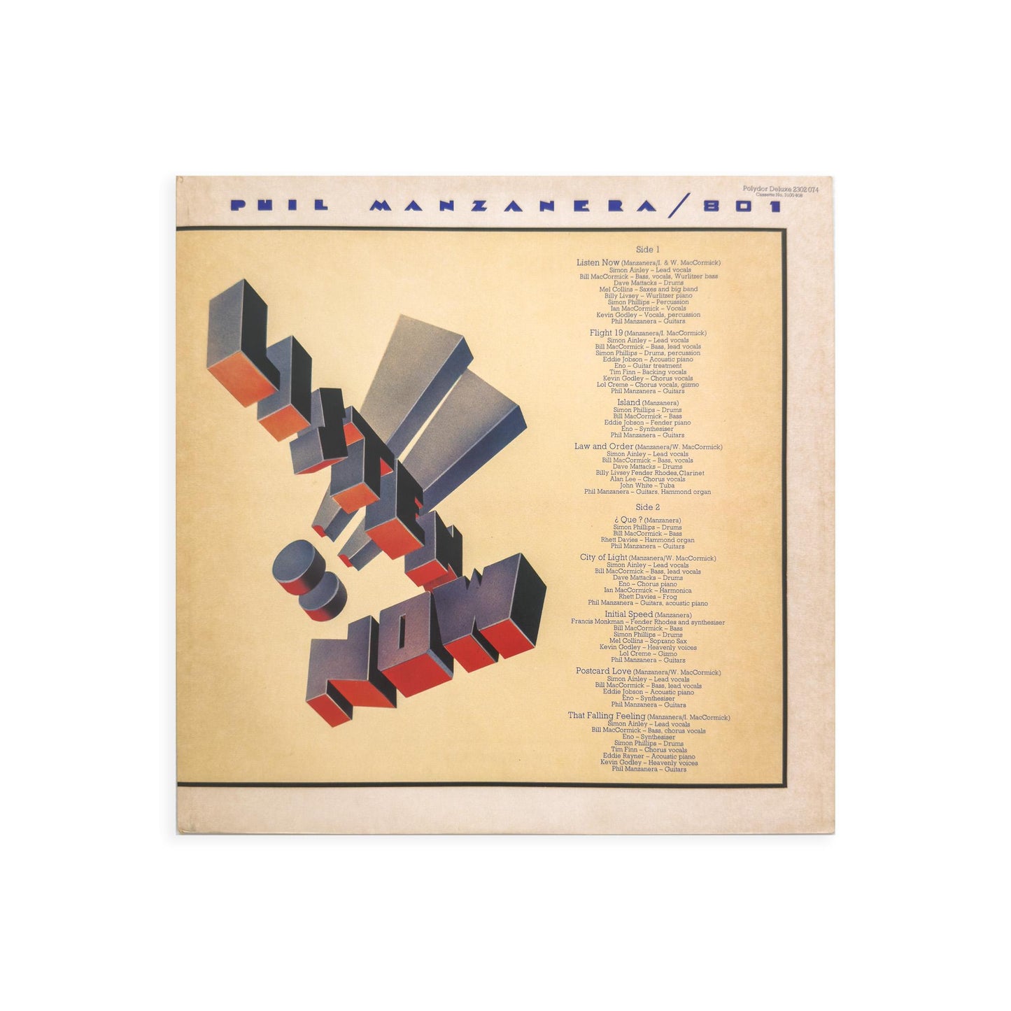 Phil Manzanera / 801 “Listen Now" Vinyl Record – 1977 UK Import Press – Prog Rock