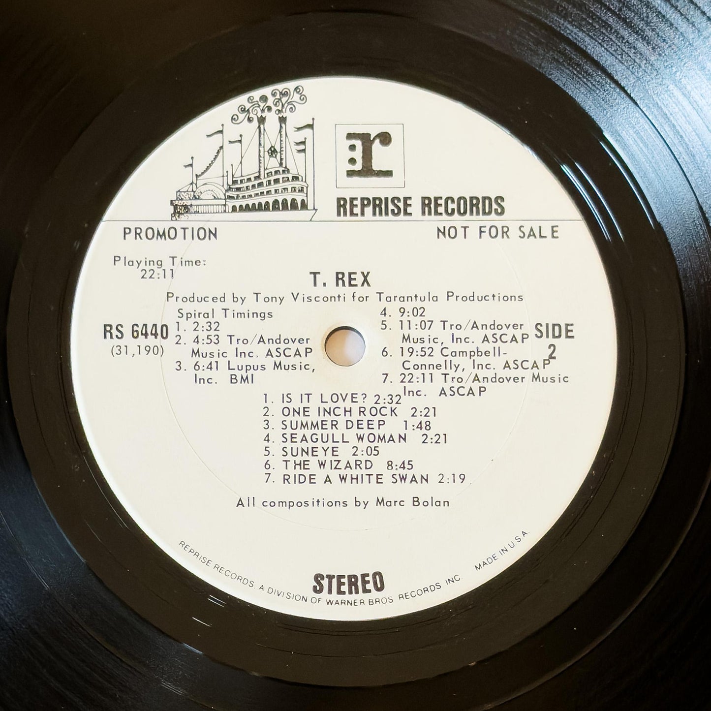 T. Rex “T. Rex" White Label Promo Vinyl Record – 1971 US Santa Maria Press with White Cover