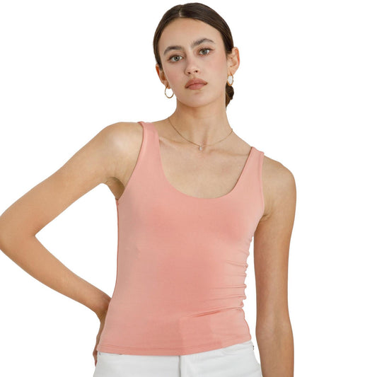 Dusty Coral Scoop Neck Double Lined Tank