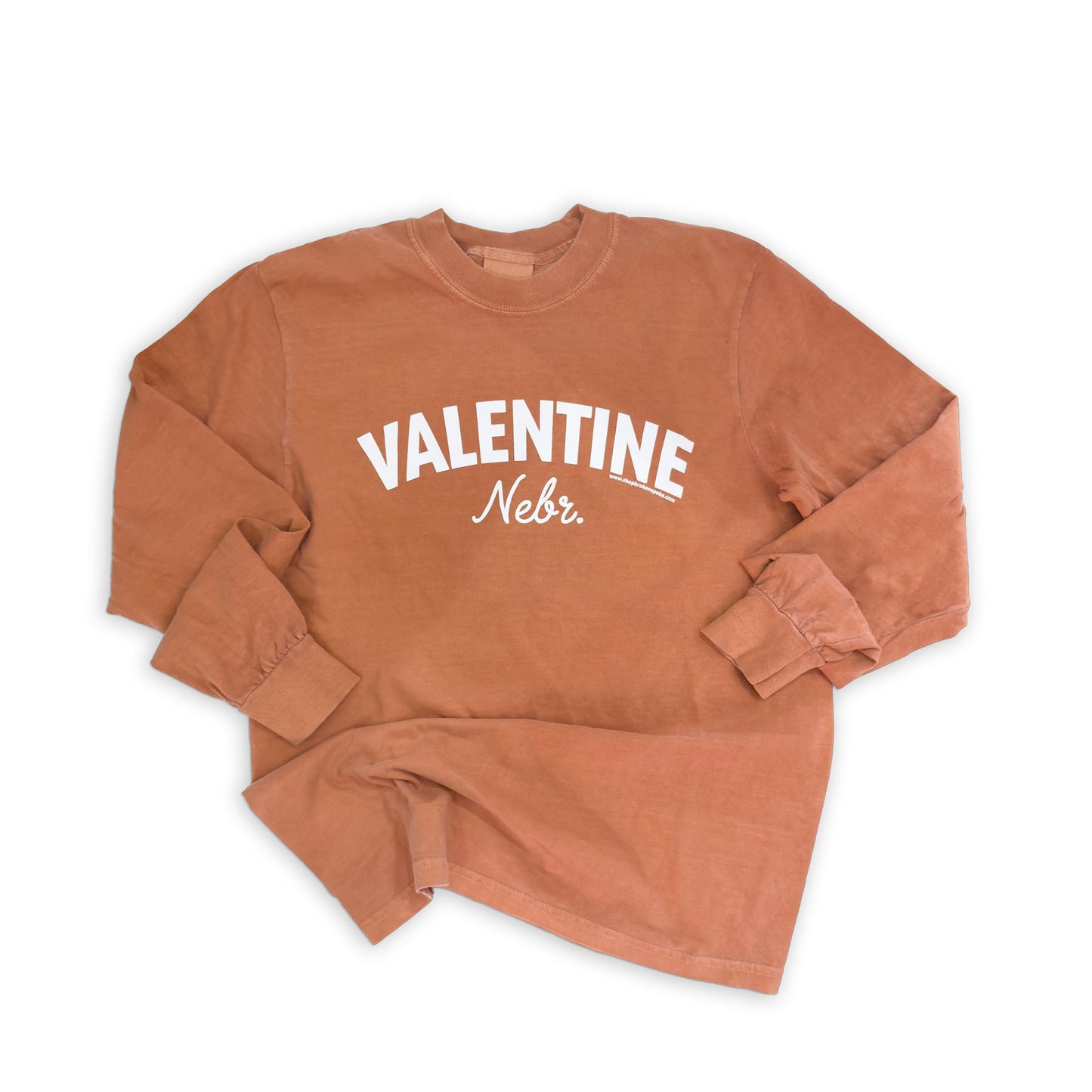 Garment Dyed Burnt Orange "Valentine, Nebr." Heavyweight Graphic Long Sleeve Tee