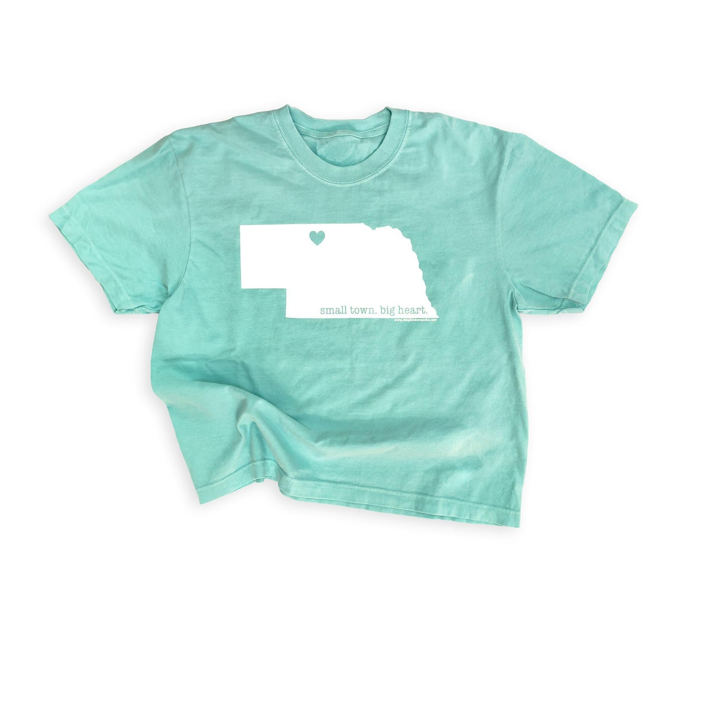 Woman's Chalky Mint “Small Town. Big Heart.” Valentine, Nebraska State Relaxed Boxy Graphic Tee