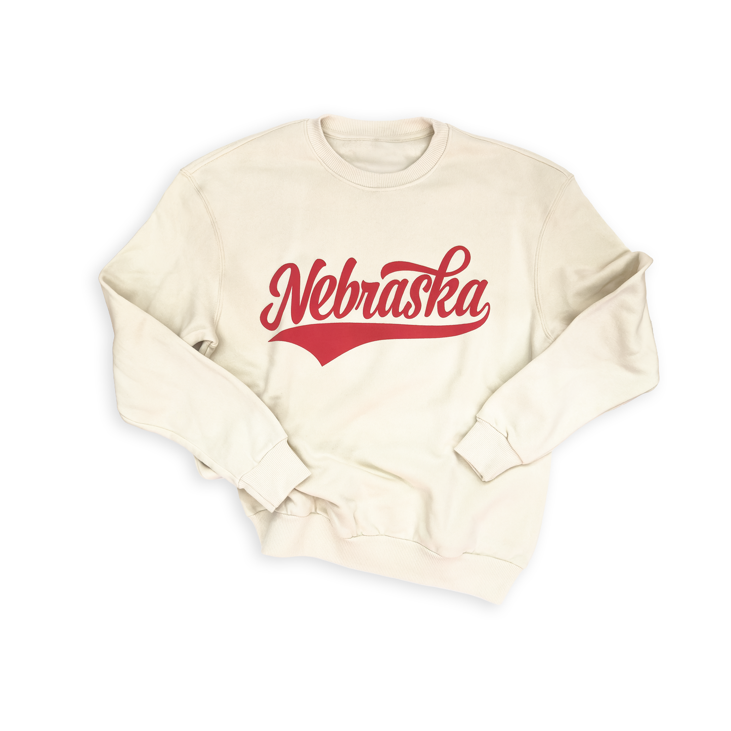 Oatmeal “Nebraska" Red Puff Graphic Sweatshirt