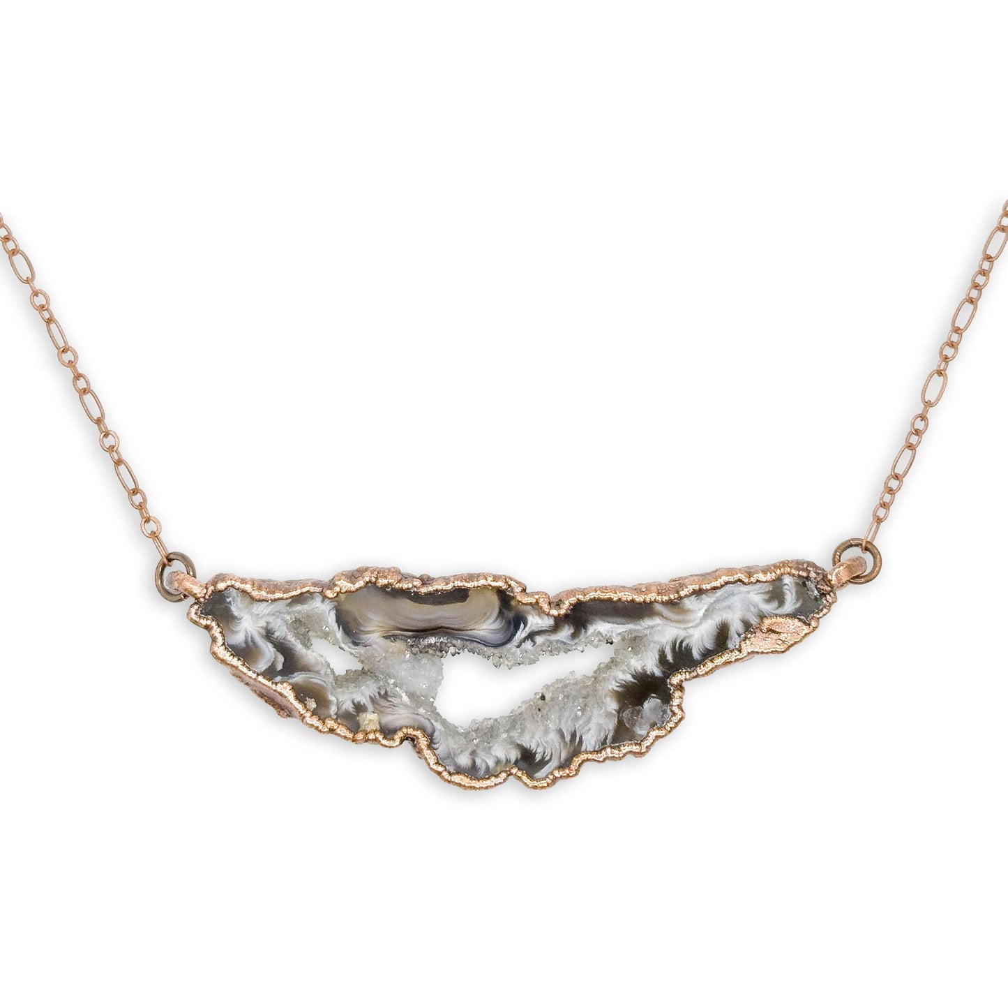 Electroformed Oco Agate Geode Pendant Necklace on 18″ Copper Chain