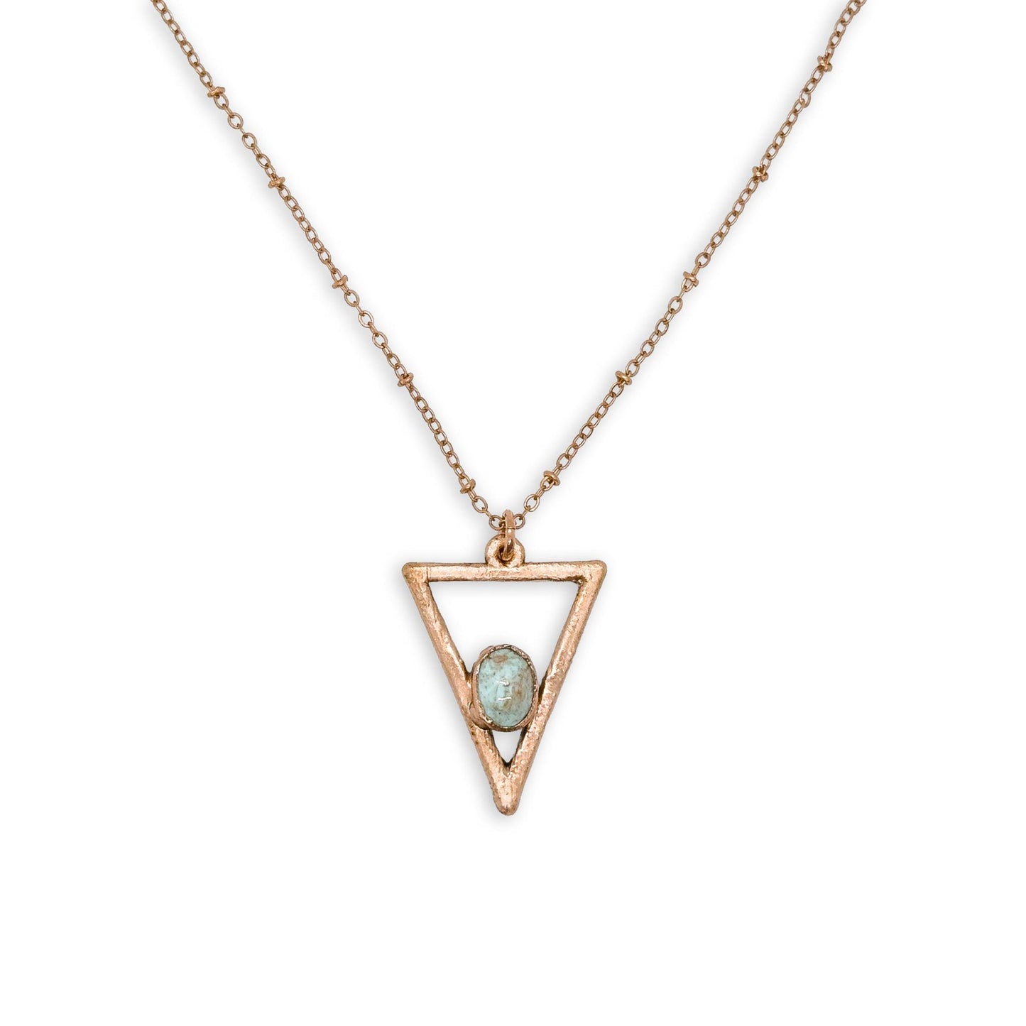 Electroformed Turquoise Triangle Pendant Necklace on 18″ Copper Chain