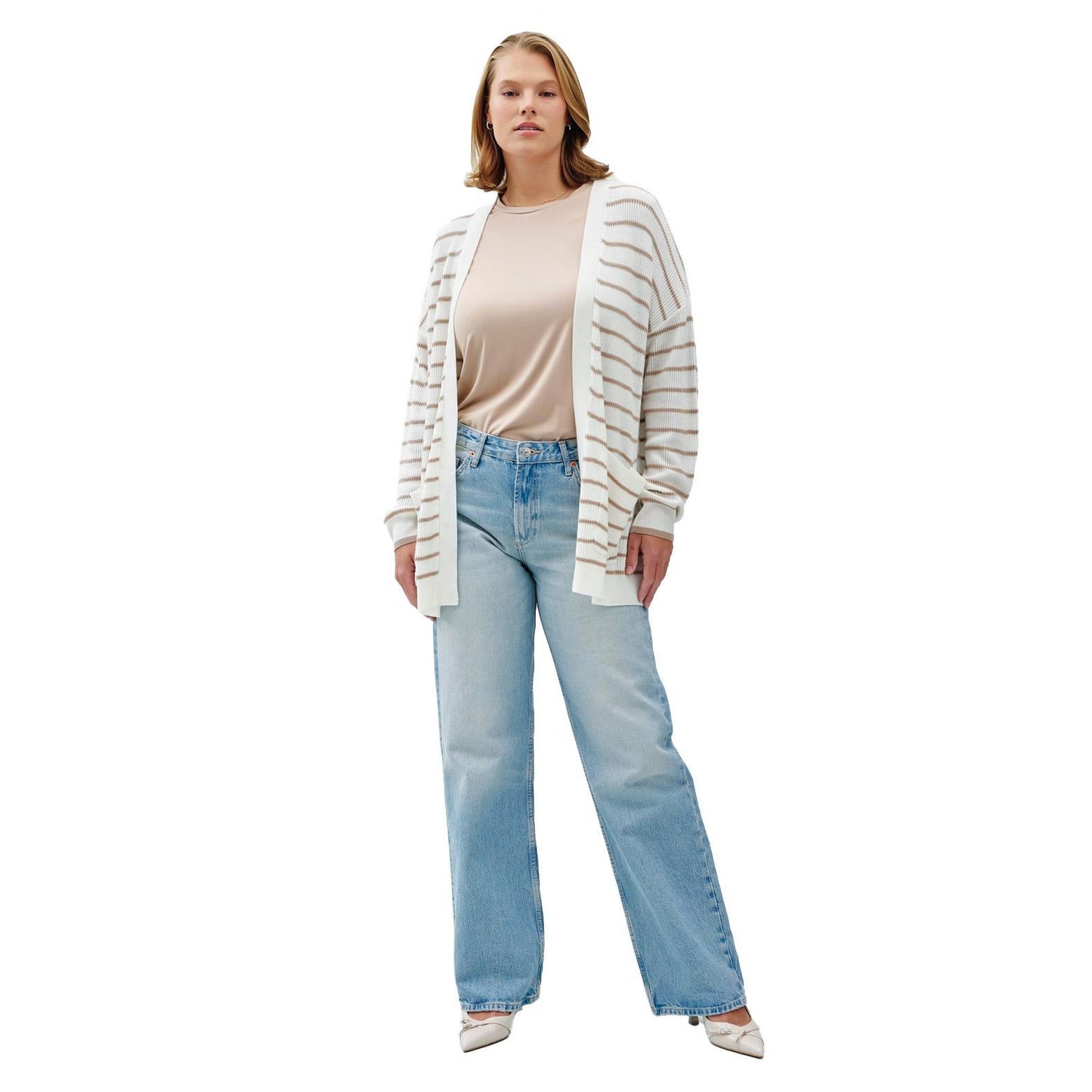 Taupe Classic Striped Cardigan