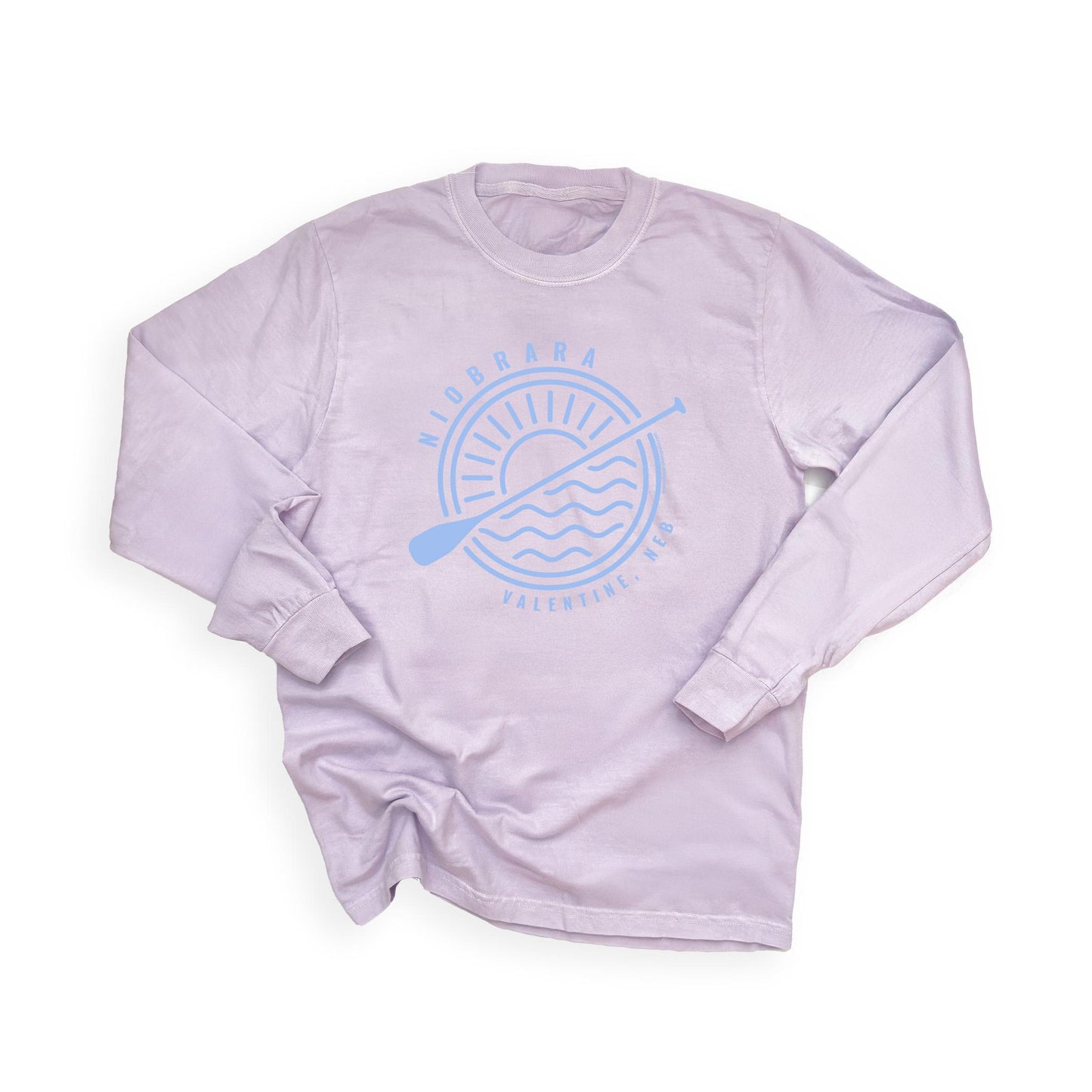 Lilac “Niobrara: Valentine, Neb” River Oar Garment-Dyed Heavyweight Long Sleeve Graphic Tee
