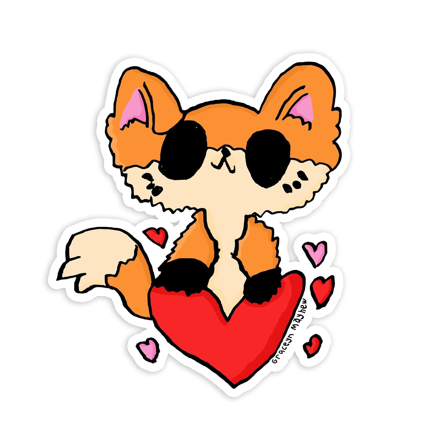 Cute Hand-Drawn Fox with Heart Vinyl Sticker