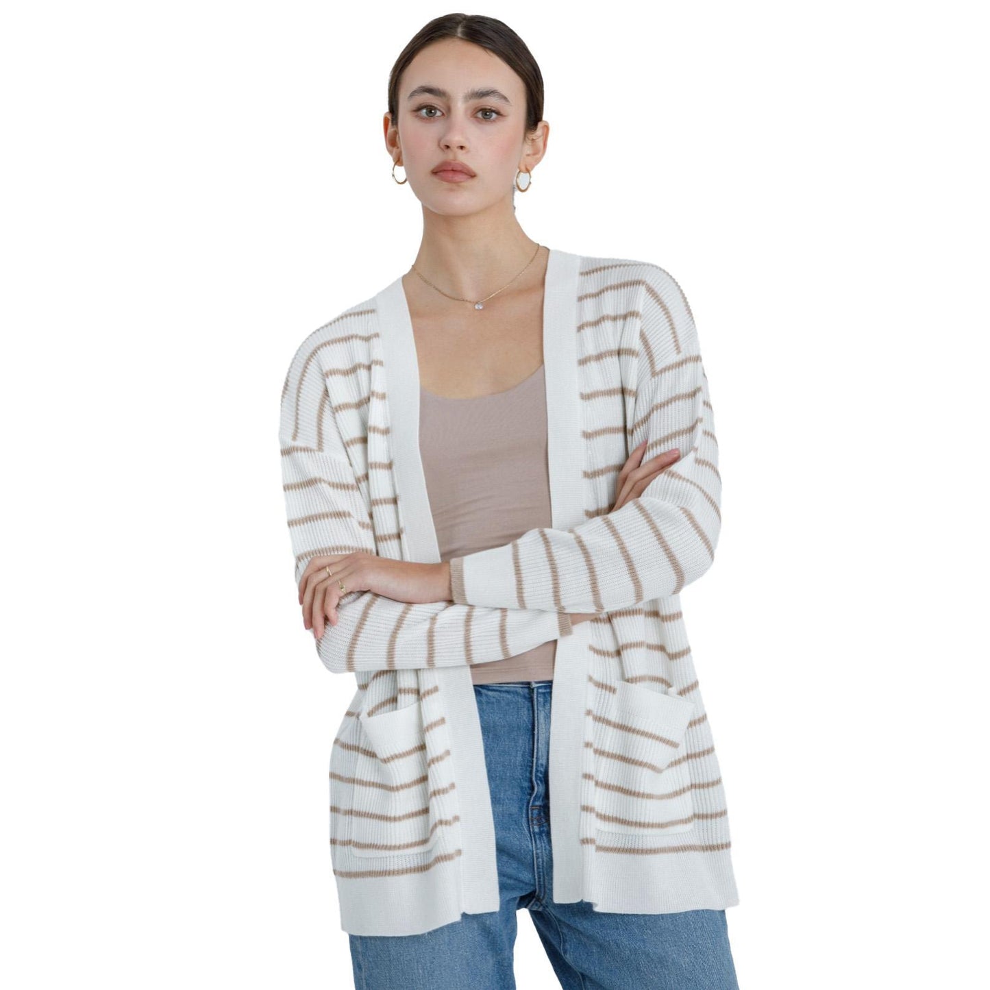 Taupe Classic Striped Cardigan