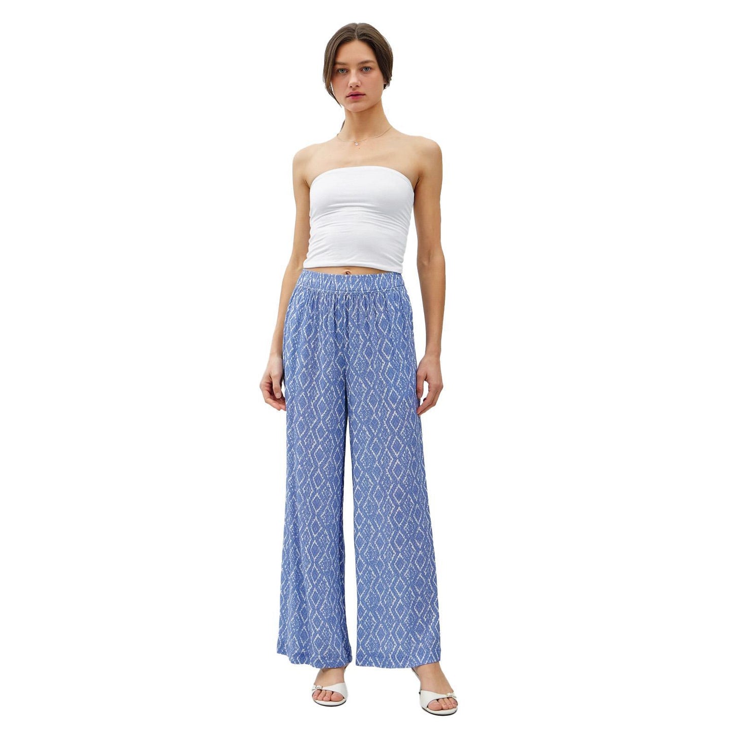 Breezy Blue Geometric Print Wide Leg Pants