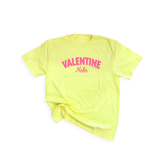 Neon Yellow “Valentine, Nebr” Puff Print Garment-Dyed Heavyweight Graphic Tee