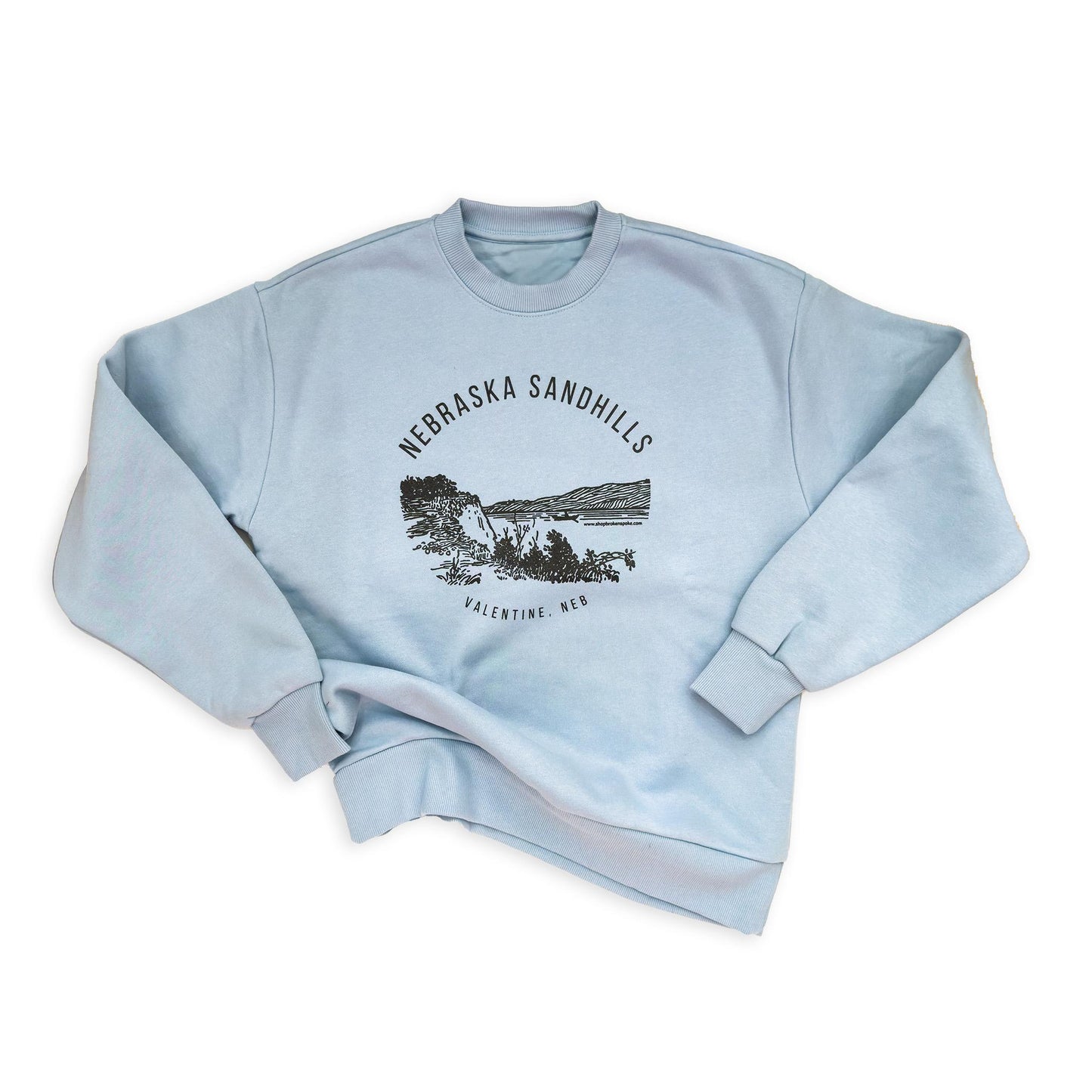 Sandstone Washed Denim “Nebraska Sandhills: Valentine, Neb” Eco Heavyweight Graphic Sweatshirt