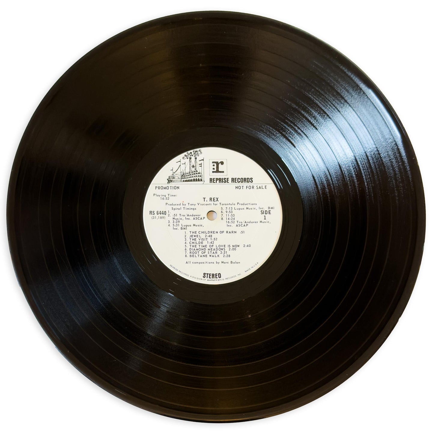 T. Rex “T. Rex" White Label Promo Vinyl Record – 1971 US Santa Maria Press with White Cover